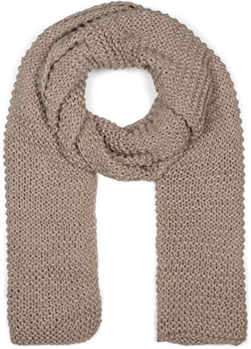 styleBREAKER Damen langer Strick Schal mit Wellen Strickmuster, warmer Winter Strickschal Einfarbig 01018168, Farbe:Taupe