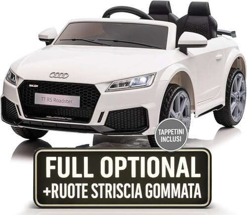 Macchina Elettrica Per Bambini Audi TT RS Roadster Full Optional con TAPPETINI Auto Elettrica Per Bambini Telecomandata Sedile In Pelle Porte Apribili Doppio Motore Elettrico 12V TOYSCAR Bianca