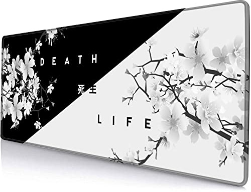 SANWUMIAN Large Gaming Mouse Pad Japanese, XXL Extended Computer Keyboard Mouse Mat, Big Desk Pads with Non-Slip Rubber Base and Stitched Edge for Home Office Game, Sakura Death Life Floral