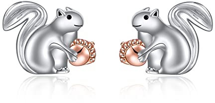 Eichhörnchen-Ohrringe, Sterlingsilber, Eichhörnchen-Eichel-Ohrstecker, hypoallergen, Eichhörnchen-Liebhaber-Geschenk, Eichhörnchen-Schmuck für Freundin, Frauen, Tochter