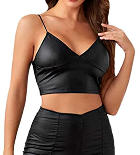 Damen Tanktops Sexy Lackleder Weste Wetlook Top Crop Lack Glänzend Tank Top Reizwäsche Rückenfrei Mini Weste Oberteile Bikini BH Bustier Streetwear Clubwear Schulterfrei Weste Teenager Mädchen Party