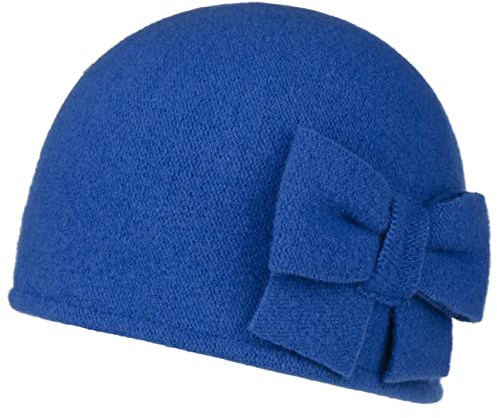 Barascon Calima Damenmütze Rundliche Wintermütze aus Wolle mit Schleifenapplikation Made in EU Herbst Winter Royalblau One Size