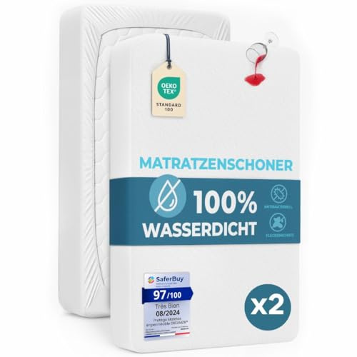 Dreamzie Waterproof Mattress Protector 100 x 200 cm (Made in EU and OEKO TEX) - Mattress Protector 28cm Deep (3ft 3,3 x 6ft 6) - Set of 2