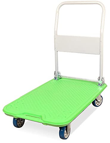 LUCBEI Transportwagen Faltbare Plattform-LKW-Kunststoff-Deck-Metallgriff-Falten-Push-Cart for bewegte stille Räder Trolley Fit Outdoor-Innenverkehr Plattformwagen (Size : Black-Mute)
