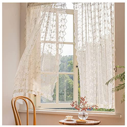 MJZYP Gardine Scheibengardinen Voile Vorhang Gardine Transparente Spitze Blumenstickerei Kurzvorhang Kurzgardinen Küchengardine Küche Vorhang Fenster Kurz Stores Bistrogardine W130xH 100cm