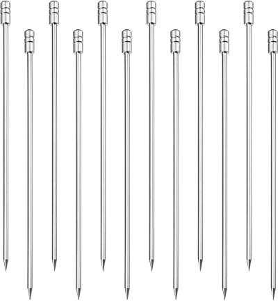 sourcing map Palillos de dientes de cóctel, 12 palillos de cóctel largos de acero inoxidable de 4.3 pulgadas, reutilizables, cilindros de metal, para bebidas, aperitivos, frutas