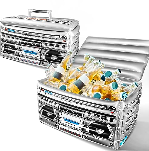 Novelty Place Inflatable Boombox Cooler - Large Capacity Ice Bucket Drink Cooler Blow Up Stereo Decoration for 80s 90s Themed Retro Party, Outdoor Gathering, Pool Celebration, and BBQ