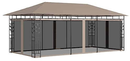 Pavillon mit Moskitonetz, 6 x 3 x 2,73 m, taupe 180 g/m,Artikelfarbe-Taupe