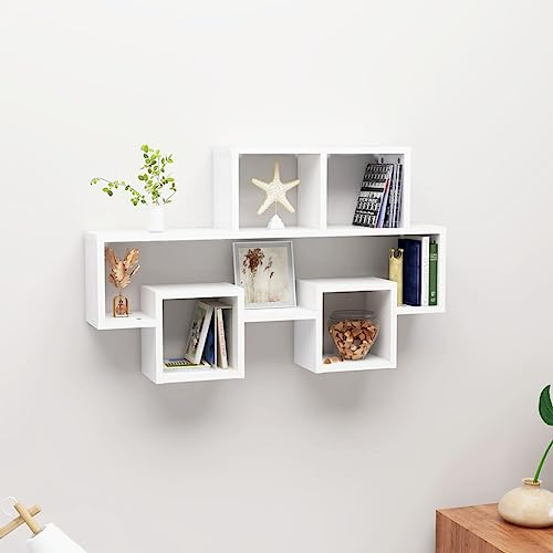 FENLAX Wandregale 82x15x51 cm Holzwerkstoff Weiß Regalbretter Wandbrett Holz Wohnzimmer Regal Wand Bücherregal Küchenregal Hängeregal Regale für Wände Wandregal In Form Eines Autos