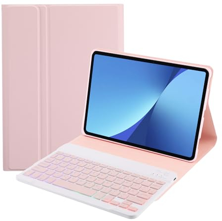 SUEEWE Tastatur Hülle für Lenovo Tab P11 (2nd Gen) 11,5 (TB350FU/TB350XU), TPU Rückseite Hülle mit 3 Bereich 7 Farbe Beleuchtete Abnehmbarer QWERTZ Tastatur für Lenovo Tab P11 (2. Gen), Rosa