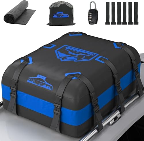 Rymopuey Cofre de Techo 20Cubos/566L, Cofre de Techo para Coche 700D Impermeable, Cofre de Techo con Almohadillas Antideslizantes y 10 Correas de Sujeción, Pto para Coches con/sin Portaequipajes