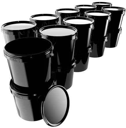 50x Eimer mit Deckel 5l Schwarz Rund | Kunststoff Eimer Lebensmittelecht, luftdicht und stabil | Leer Eimer mit Griff und Deckel für Lebensmittel Chemie Waschpulver Klebstoffe geeignet
