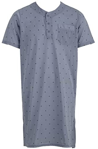 Lucky Herren Nachthemd Kurzarm Raute Tasche Schlafshirt Knöpfe Brusttasche