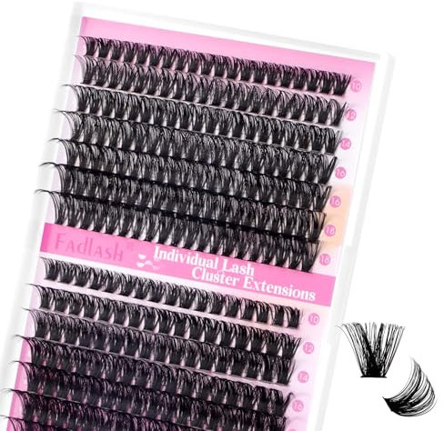 FADLASH Wimpern Einzeln 0.07C Curl zu Hause Cluster Lashes Natürlich Individuelle DIY Segmente Breit Fundament Volume Extensions 60D+80D Wimpernverlängerung Mix 10-18mm Wimpernbüschel