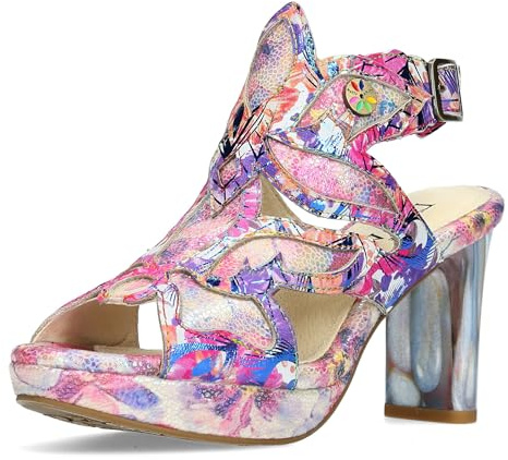 Laura Vita Damen Sandalette Slingback Plateau Cut-Outs Leder Hicao 19, Größe:40 EU, Farbe:Violett