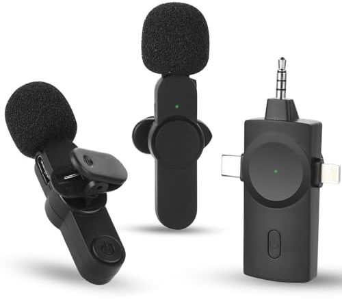 UTEBIT Microfono Wireless(2 Mics), Microfono Bluetooth 3 in 1 Riduzione del Rumore per iPhone/iOS/Androide/PC/Laptop, Plug & Play Microfono Lavalier per Registrazione Video, Streaming Live, Vlog