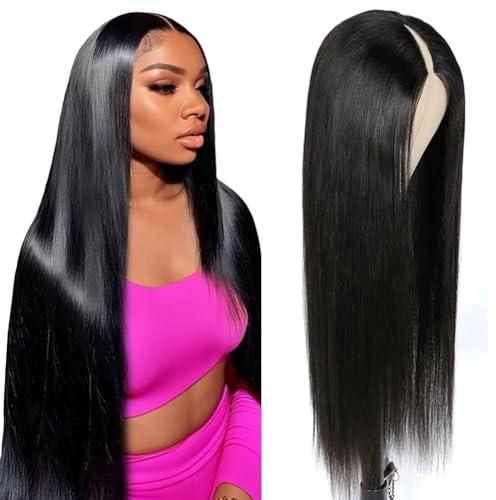 V Part Wig Human Hair 10A Perücke Schwarze Lang Gerade Wig Für Damen Human Hair Straight Wig Glatt Echthaar Perücke Für Damen Schwarz Perücken 100% Human Hair Wigs 16 Inch