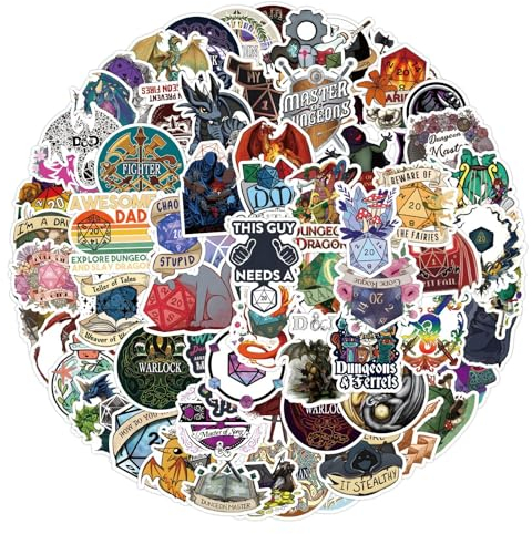 100pcs Dungeons and Dragons Stickers Packs for Teens Adults, Vinyl Waterproof Cool Gaming Decals for Laptop Water Bottles Skateboard Guitar