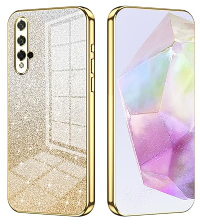 SEAHAI Hülle für Huawei Nova 5T / Honor 20, Transparent Farbverlauf Farbe Glänzende Musterkarten Design Ultra Dünn Weich Silikon TPU Bumper Handyhülle Stoßfest Schutzhülle - Golden