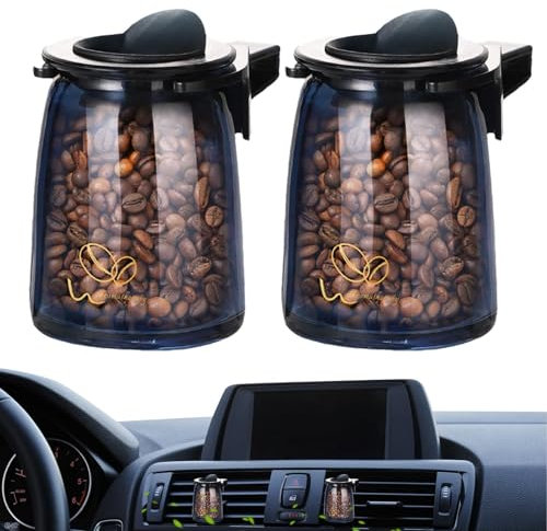 Lot de 2 désodorisants pour voiture - Clip de sortie de climatisation - Grains de café - Désodorisant de voiture - Éliminateur d'odeurs - Diffuseur de parfum de voiture solide - Aromathérapie pour