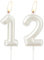 Perlweiße Geburtstagskerze, weiße Happy Birthday Zahl 12 Kerze, Kuchen-Kerzenaufsatz für Mädchen, Hochzeitstag, Gedenken
