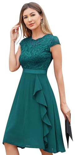 Odizli Cocktailkleid Damen Elegant Kurzarm Spitze Rüschen Chiffonkleid Festlich Hochzeit Kurz Abendkleid