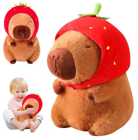 Lotvic Capybara Plüschtier, Erdbeere Capybara Plüschtier, Simulation Capybara Plüschtier, Niedliche Erdbeere Capybara Kuscheltier, Superweiche Geschenke für Kinder, Geburtstag, Weih