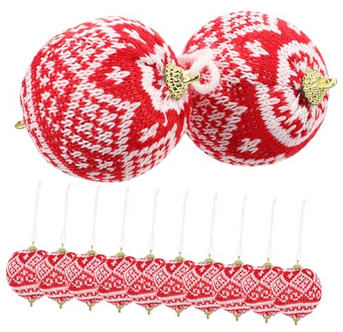 Cabilock 12 Palline Di Natale All'Uncinetto Palline Per Albero Di Natale Tessuto Rosso In Plastica