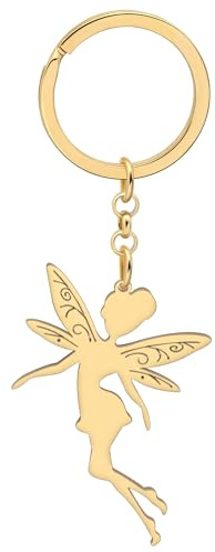 SHIGIE Edelstahl Fantasie Fee Schlüsselanhänger Elegant Engelsflügel Schlüsselringe Schmuck Für Damen Frauen Auto Geldbörse Brieftasche Schlüssel Geschenke (Vergoldet)