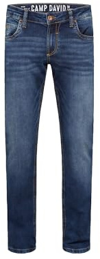 Camp David NI:CO Herren Jeans Regular Fit Stretch Blue Used | gerades Bein, mittlere Leibhöhe, Five-Pocket & Zip-Fly, leichte Destroyings, komfortabler Sitz 38 34