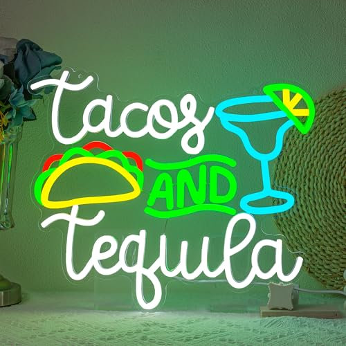 Tacos And Tequila Neon Sign Tacos Neon Light for Wall Decor Tequila LED Neon Sign Food LED Neon Light Colorful Neon signs for Bedroom Bar Mexican Restaurant Decor