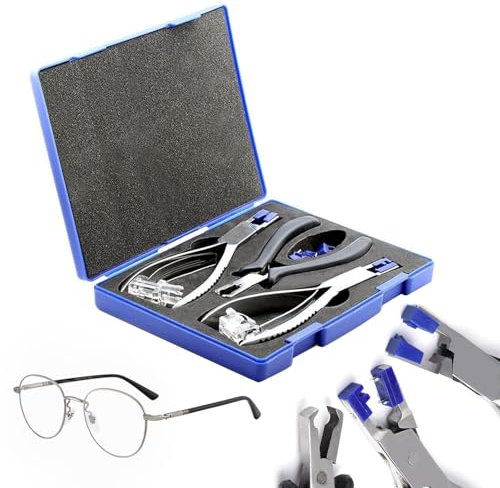 HYQNG Professional Rimless Eye Glass Repairing Kit, Glasses Repair Kit, Eyeglass Repair Pliers, with Pressing Plier, Demolition Plier, Cutting Plier, Spare Jaw, Drilling Holder and so on