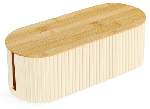 CRROEL Cable Tidy Box, Cables management box with Bamboo Lid, Cables Organised Box for Hiding Power Strips and Electrical Cords from TVs, Computers, and Desks 32.5x13x11cm (White)