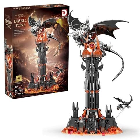LIKLIKLINK Herr der Ringe Baustein Bausatz, 997 Klemmbausteine Magic Dunkler Turm Modell mit Dragon, MOC Reich der Magie Diablo Turm Modellbausatz Dunkler Nachtturm Spielzeug Geschenk