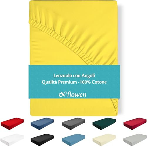 Lenzuola con Angoli Letto Singolo 90x200 cm Giallo in 100% Puro Cotone per Materasso fino a 30cm Tessuto Anti-Acaro e Traspirante di Alta Qualità Morbido Durevole e Lavabile in Lavatrice