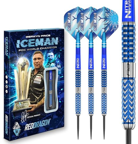 RED DRAGON Darts – Professioneller Spieler – Gerwyn Price Iceman Glacier 22g - 90% Wolfram Stahlspitze Dart-Set mit Dart Flüge und Dartschäfte