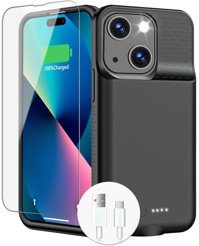 GIN FOXI Battery Case for iPhone 15/15 Pro, 15W Fast Charging Case Charger Ultra-Slim Lightweight 7000mAh Rechargeable Battery Anti-Fall Premium TPU Anti-Slip Charging Case for iPhone 15&15 Pro Black