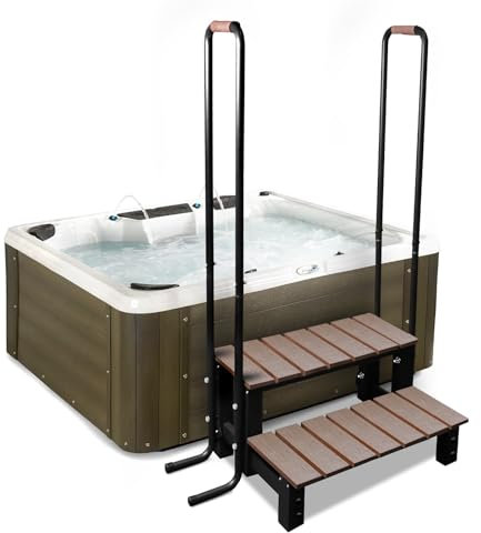 Scala per vasca idromassaggio sopra terra, gradini in legno per vasca idromassaggio, con 2 corrimano e cuscinetti antiscivolo, capacità di carico 272,2 kg, gradini per piscina, rimorchi da viaggio,