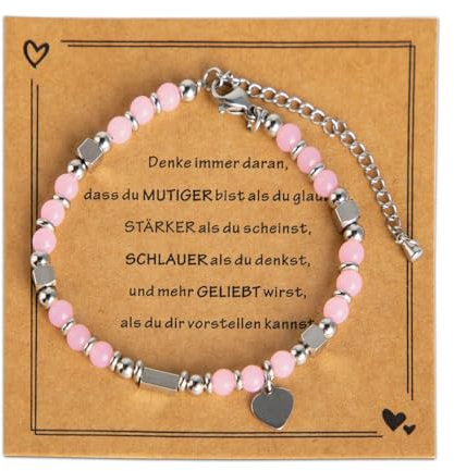 Onperpoe Chakra Armband Geschenke für Mädchen Damen Rosenquarz Armband Edelstein Perlenarmband Herz Charm Perlen Armbänder mit Geschenkbox Heilsteine Armband Mädchen Beste Freundin Geburtstag