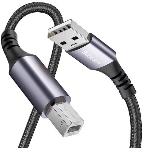 Bohconn Cable de impresora USB de 8 m, USB 2.0 tipo B, cable USB A a USB B para impresora compatible con HP, Canon, Epson, Lexmark, Dell, Brother