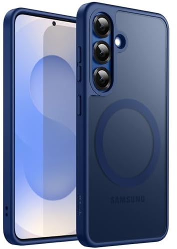 JETech Magnetische Hülle für Samsung Galaxy S25, Navy | Kompatibel mit MagSafe, Matte Transluzent Rückseite, Stoßschutz