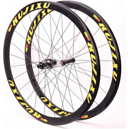 Rennrad Laufradsatz Fahrrad-Radsatz For Rennrad, 700C, Schnellspanner, Vorder- Und Hinterräder, Aluminium-Doppelwandfelgen, Abgedichtetes Lager, C/V-Bremse, QR 8~11S, Kassettenschwungrad(Gold,29inch)