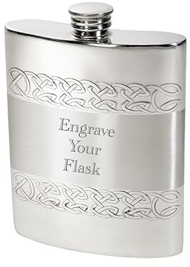 Celtic Bands Pewter Hip Flask, 6oz Capacity with Engraving (6 oz with Engraving)