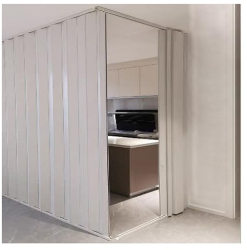AMUFJJ Folding Door PVC Plastic Internal Doors Sliding, Commercial L-shaped Right-angle Sliding Door & Foldable Closet Doors with Top Rail, Floor to Ceiling Mount(90x90x210cm)