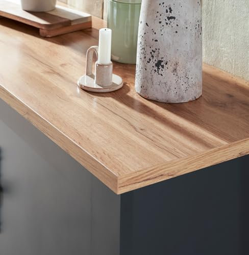 Furn.Design Wohnwand in grau und Wotan Eiche, Landhaus Wohnkombination 4-teilig 299 x 201 cm, Ribera