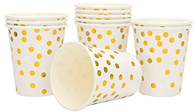 Pack of 25 Gold Party Cups, Gold Polka Dot Paper Cups, Paper Party Cups for Both Hot Drinks and Cold Drinks