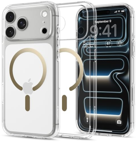 Spigen Ultra Hybrid MagFit Case for iPhone 17 Pro - Clear Gold | MagSafe Compatible, Anti-Yellowing Crystal Clarity, Patented Air Cushion, MIL-STD-810H Military-Grade Drop Protection