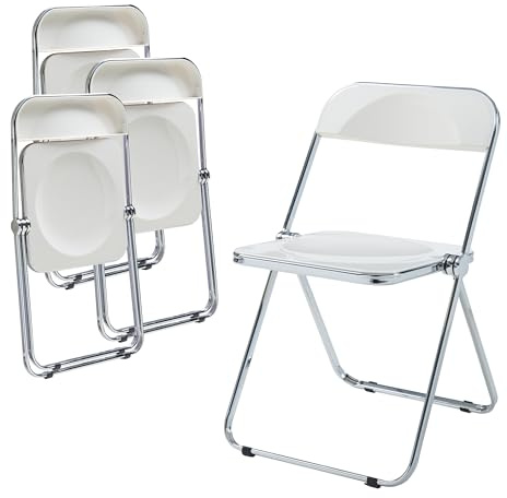 [en.casa] Klappstuhl Pornainen 4er Set Stuhl klappbar Esszimmerstühle 74 x 46 x 47 cm Schreibtischstuhl Belastbarkeit 120 kg Küchenstühle Metallgestell Weiß
