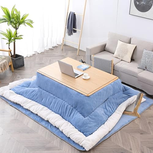 Labasuan Bodenbeheizte Tische, Kotatsu-Tisch für den Winter, japanischer Futon-Ofen mit niedrigem Tisch, Bettdecke, Bodenmatte und Heizung für Zuhause(Wood Color,120 * 80cm)