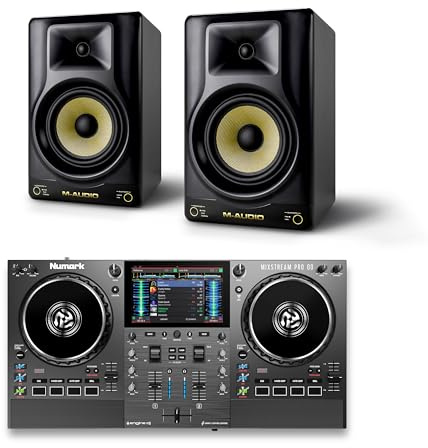 Numark Mixstream Pro Go DJ Controller and M-AUDIO Forty Sixty Pair Studio Monitors for Studio Recording, Music Production, Podcasting, Streaming